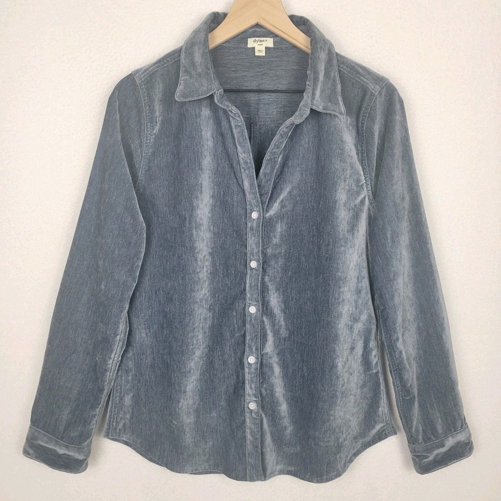 Dylan Velvet Button Up Shirt‎ Women's S Grayish-Blue Stretch Cozy
